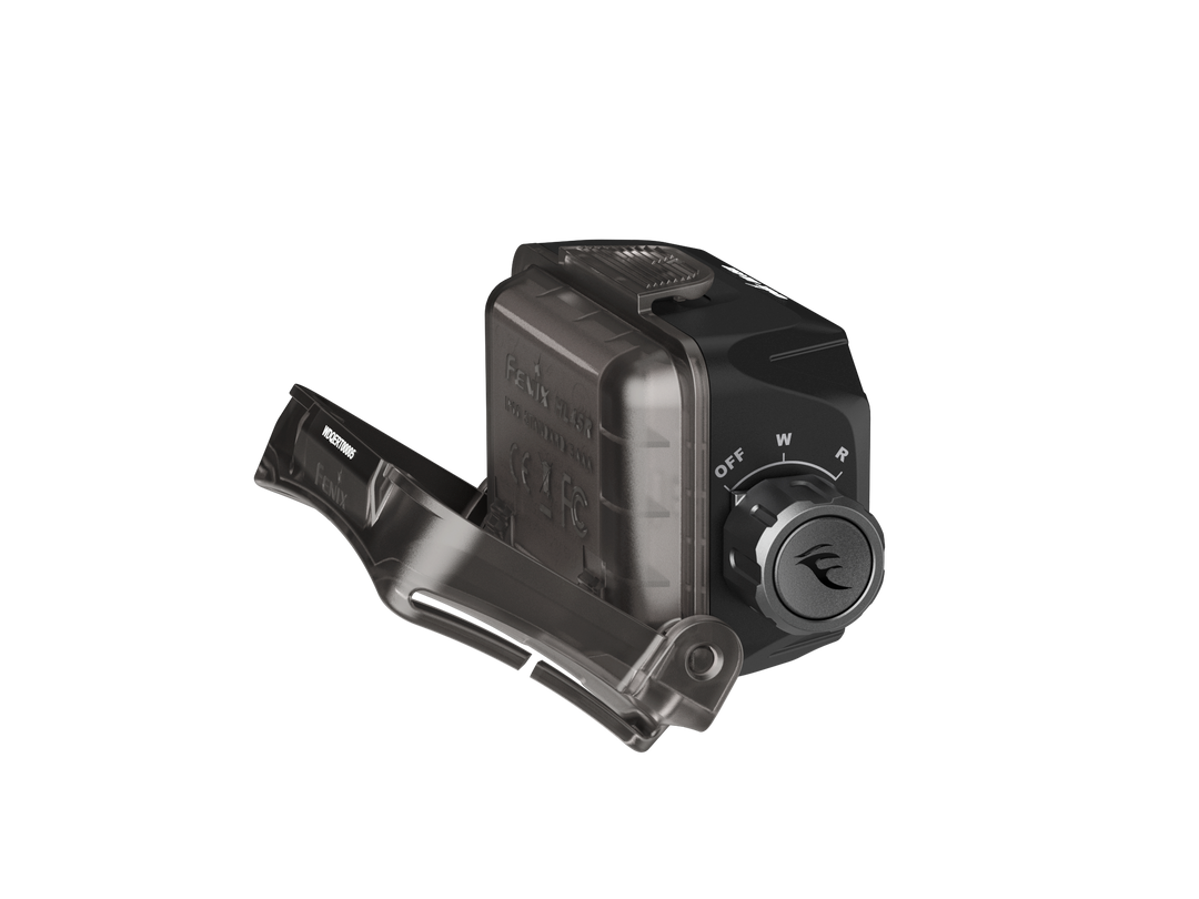 Fenix HL45R focusing headlamp in black as viewed from a back right angle