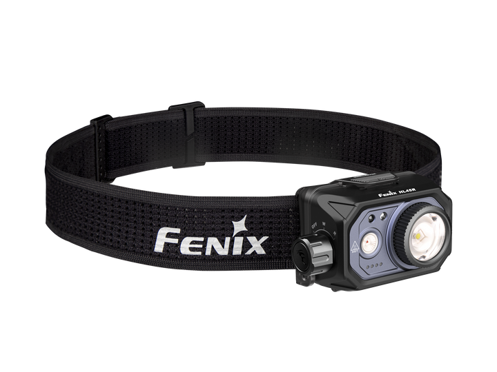 Fenix HL45R focusing headlamp in black as viewed from the front right
