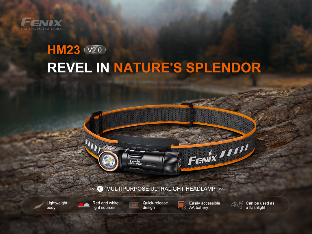 Fenix HM23 V2 detachable headlamp on stone