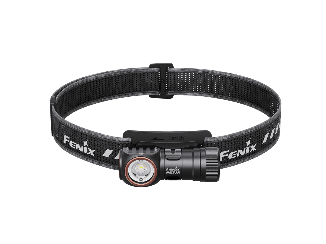 Fenix HM53R headlamp on a black background