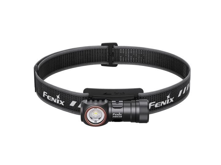 Fenix HM53R headlamp on a black background