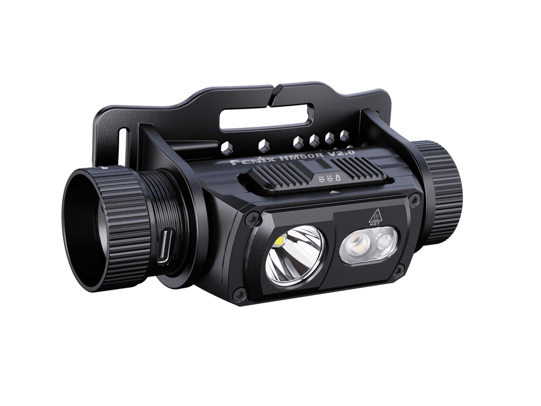 Fenix HM60R V2 headlamp as viewed from a front right angle