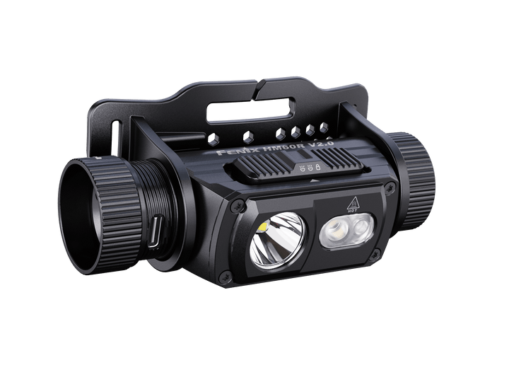 Fenix HM60R V2 headlamp as viewed from a front right angle