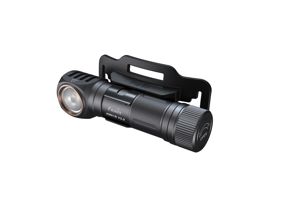 Fenix HM61R V2 rechargeable LED headlamp as viewed from a front right angle