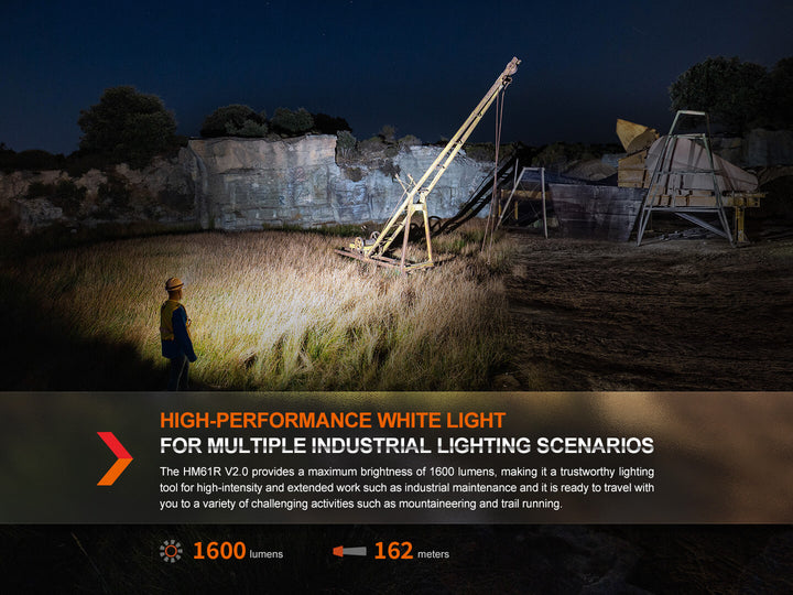 Fenix HM61R V2 rechargeable LED headlamp used to light up a quary 