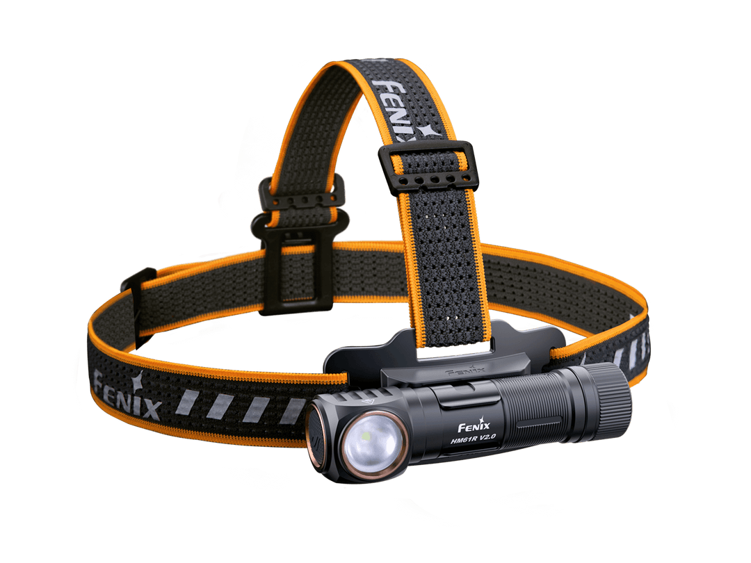 Fenix HM61R V2 rechargeable LED headlamp on transparent background
