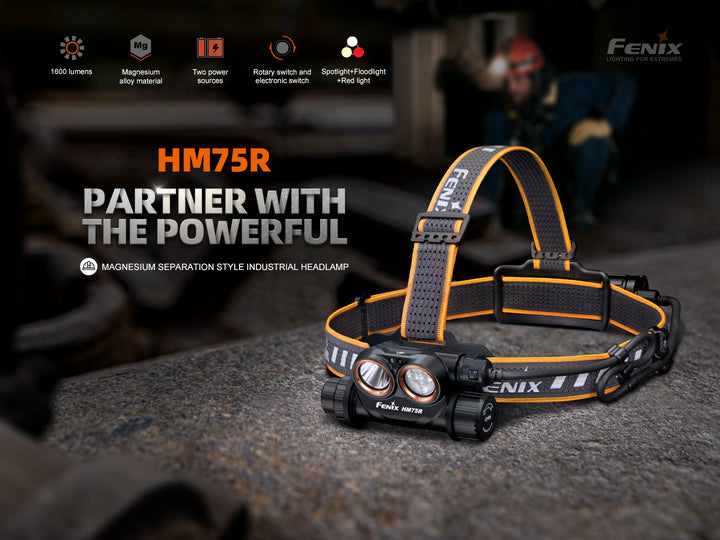 Fenix HM75R rechargeable headlamp on concrete 