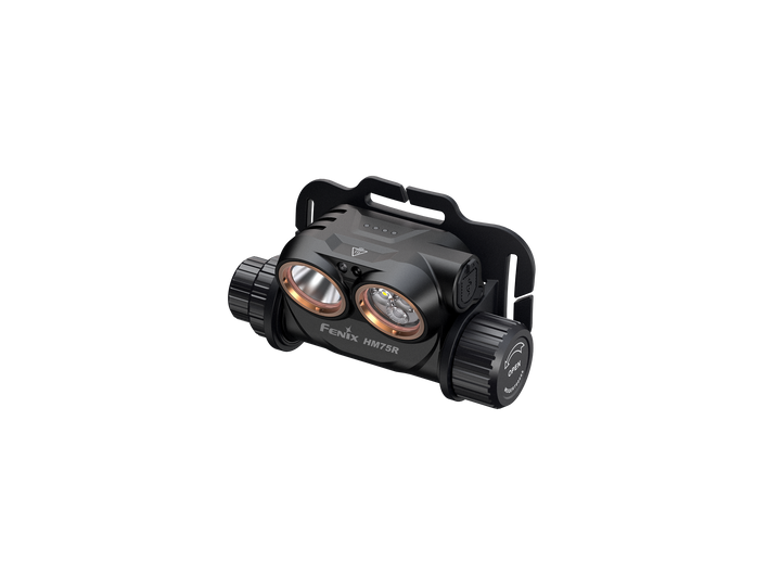Fenix HM75R rechargeable headlamp as viewed from a top right angle