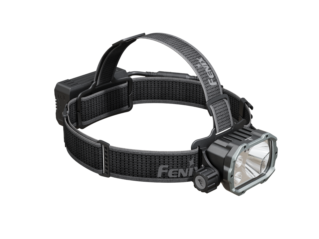 Fenix HP35R search and rescue headlamp as viewed from a front left angle