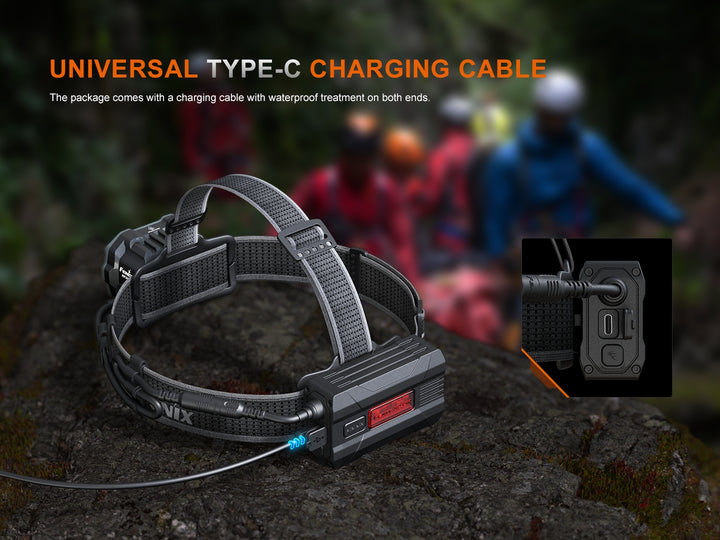 Fenix HP35R search and rescue headlamp recharged via its USB-C charging cable