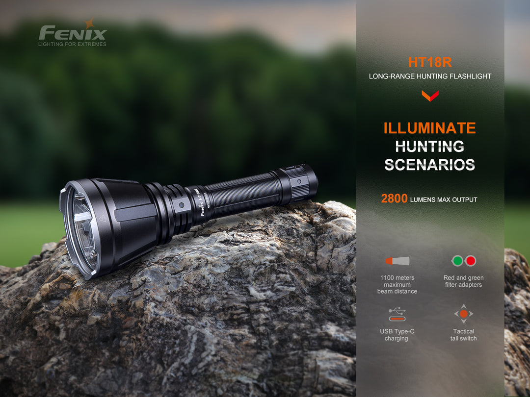Fenix HT18R rechargeable hunting light on stone