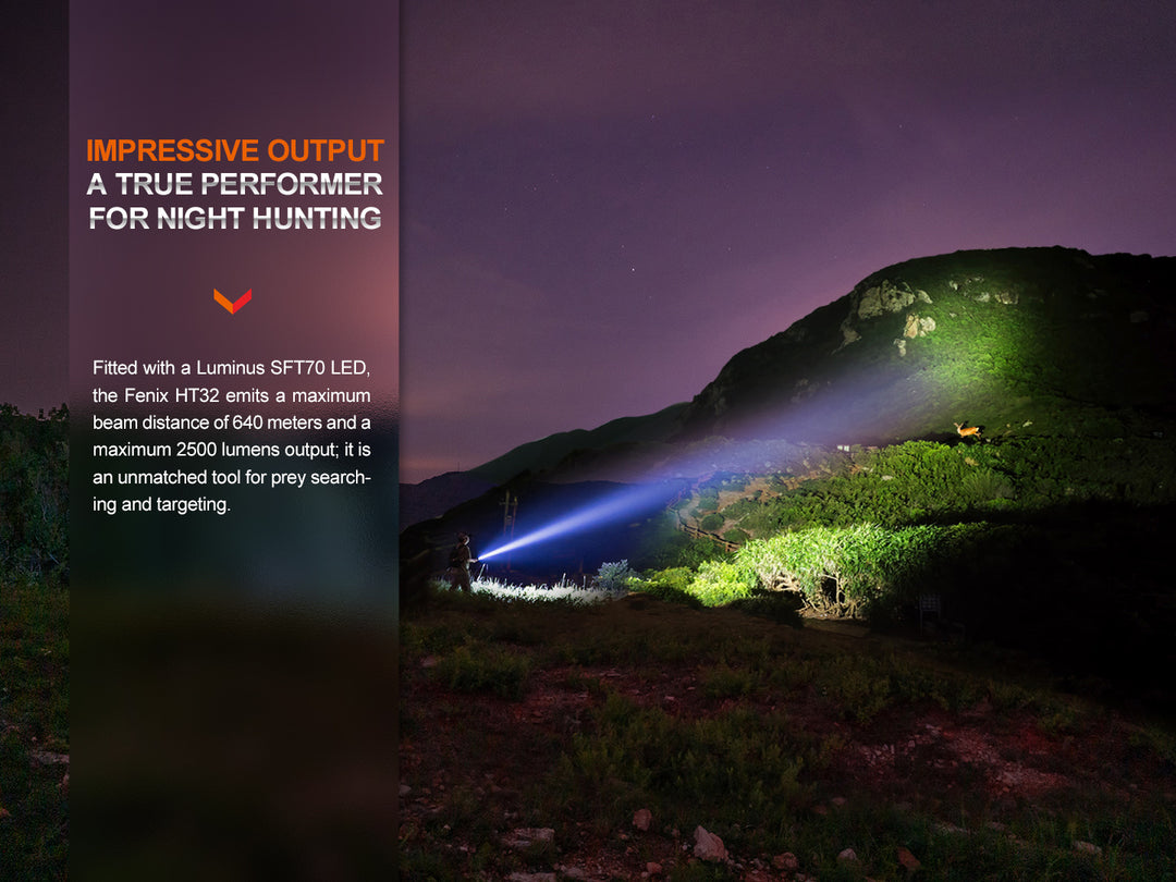 Fenix HT32 hunting flashlight lighting up a far away hillside