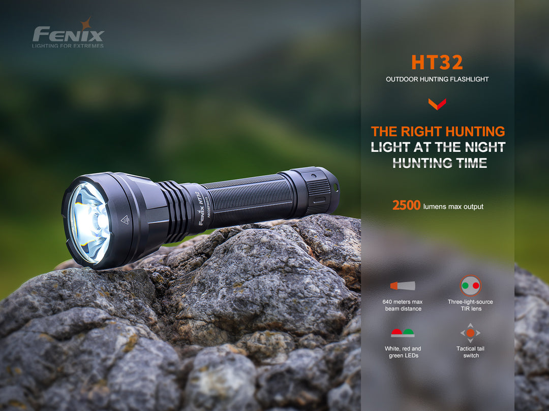 Fenix HT32 hunting flashlight on stone