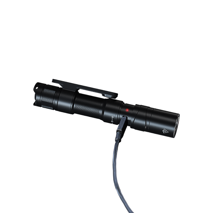 Fenix LD12R dual light flashlight plugged in to charge