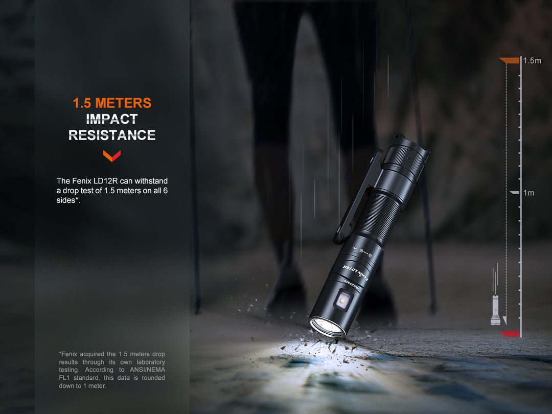 Fenix LD12R dual light flashlight dropped on concrete