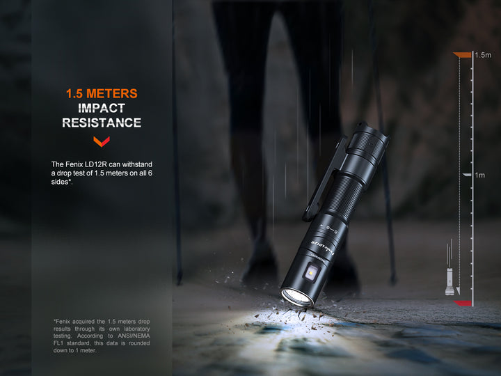 Fenix LD12R dual light flashlight dropped on concrete