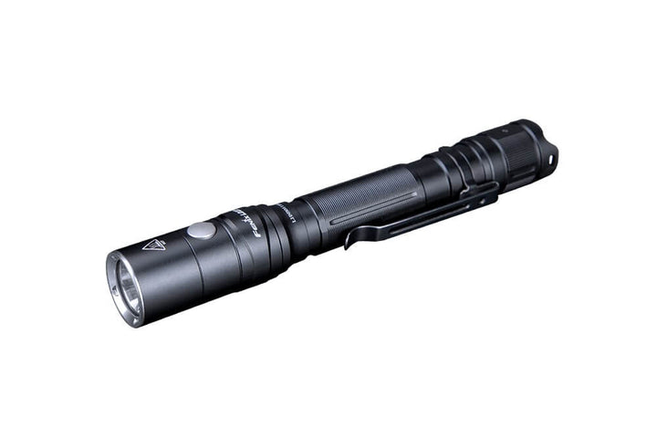 A black Fenix LD22 V2 compact LED flashlight with dual switches, displayed against a white background.