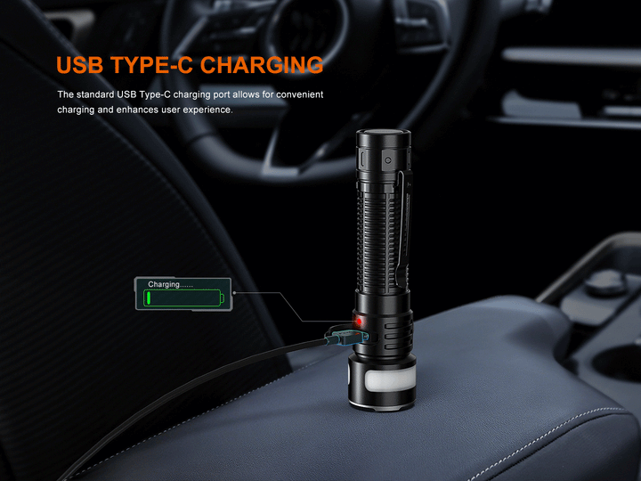 A GIF showing the Fenix LD35R Flashlight being charged via its USB-C port