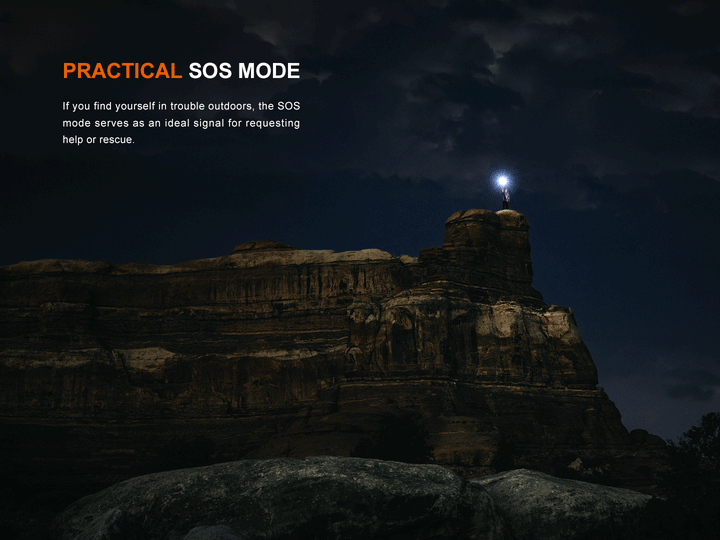 A GIF showing the use of the Fenix LD45R Digital Focus Flashlight's SOS mode