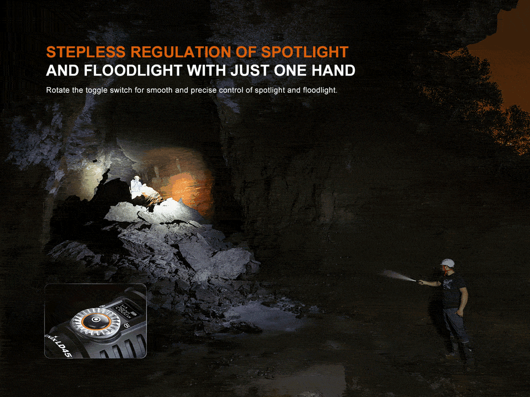 A GIF showing the stepless brightness regulation of the Fenix LD45R Digital Focus Flashlight 