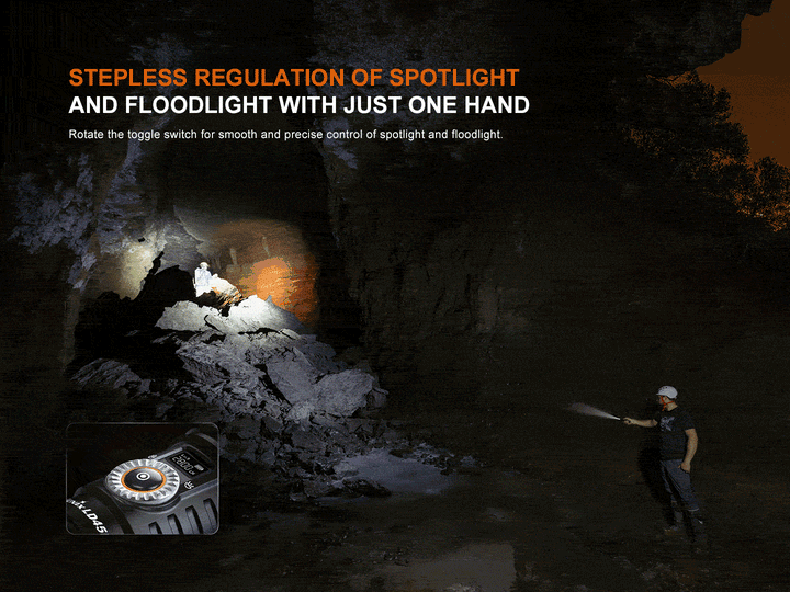 A GIF showing the stepless brightness regulation of the Fenix LD45R Digital Focus Flashlight 