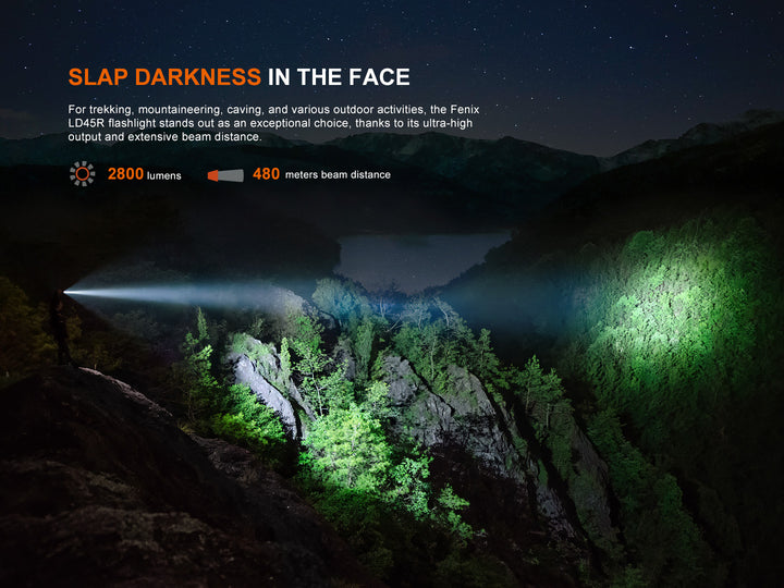 Fenix LD45R Digital Focus Flashlight used light up a mountain from large distance