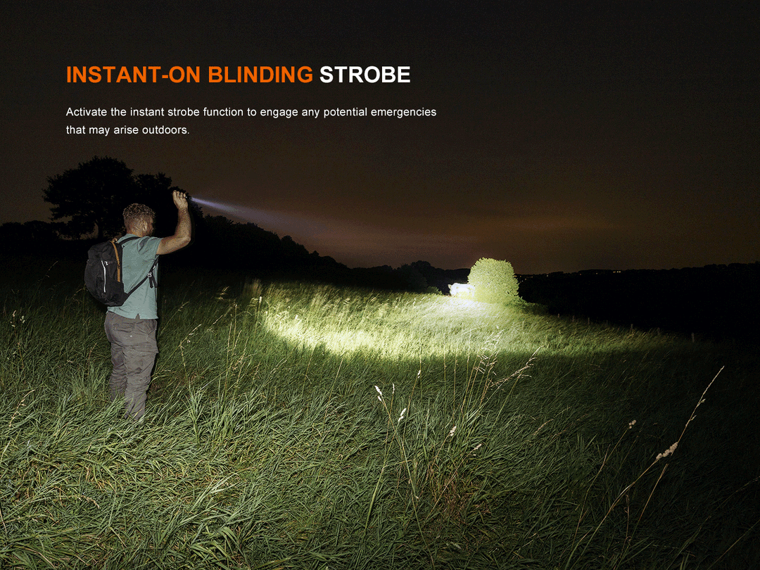 A GIF showing the strobe features of the Fenix LD45R Digital Focus Flashlight 