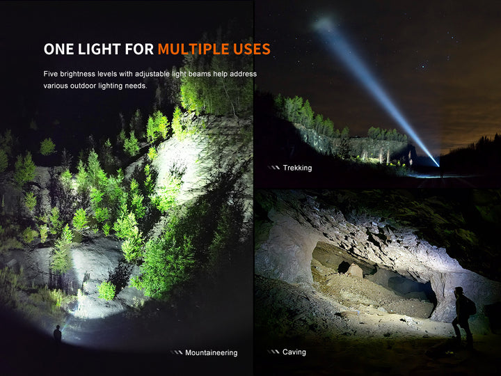 Several photos showing different uses of the Fenix LD45R Digital Focus Flashlight 