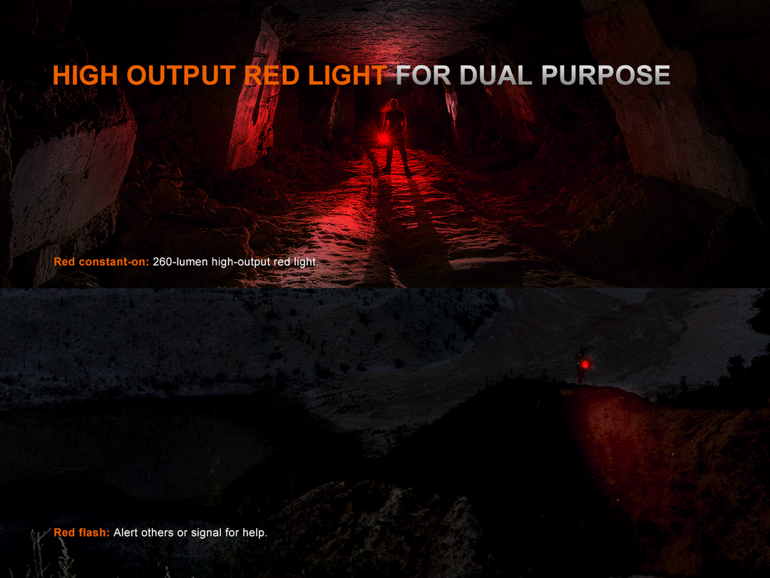 A GIF showing the red light outputs of the Fenix LR35R Pro Searchlight 