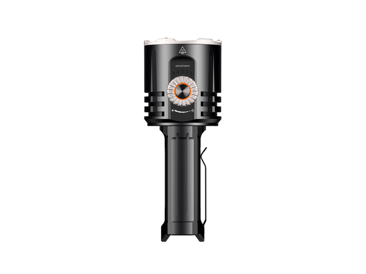 Black Fenix LR35R Pro Searchlight with a circular design on a white background