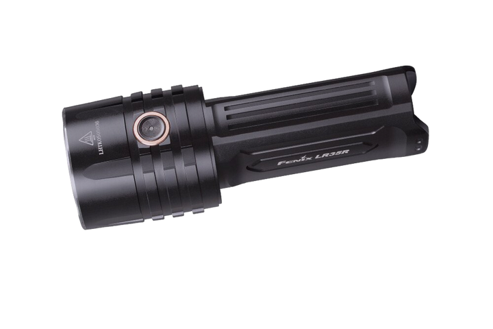 Black Fenix LR35R Pro Searchlight with visible branding on a white background