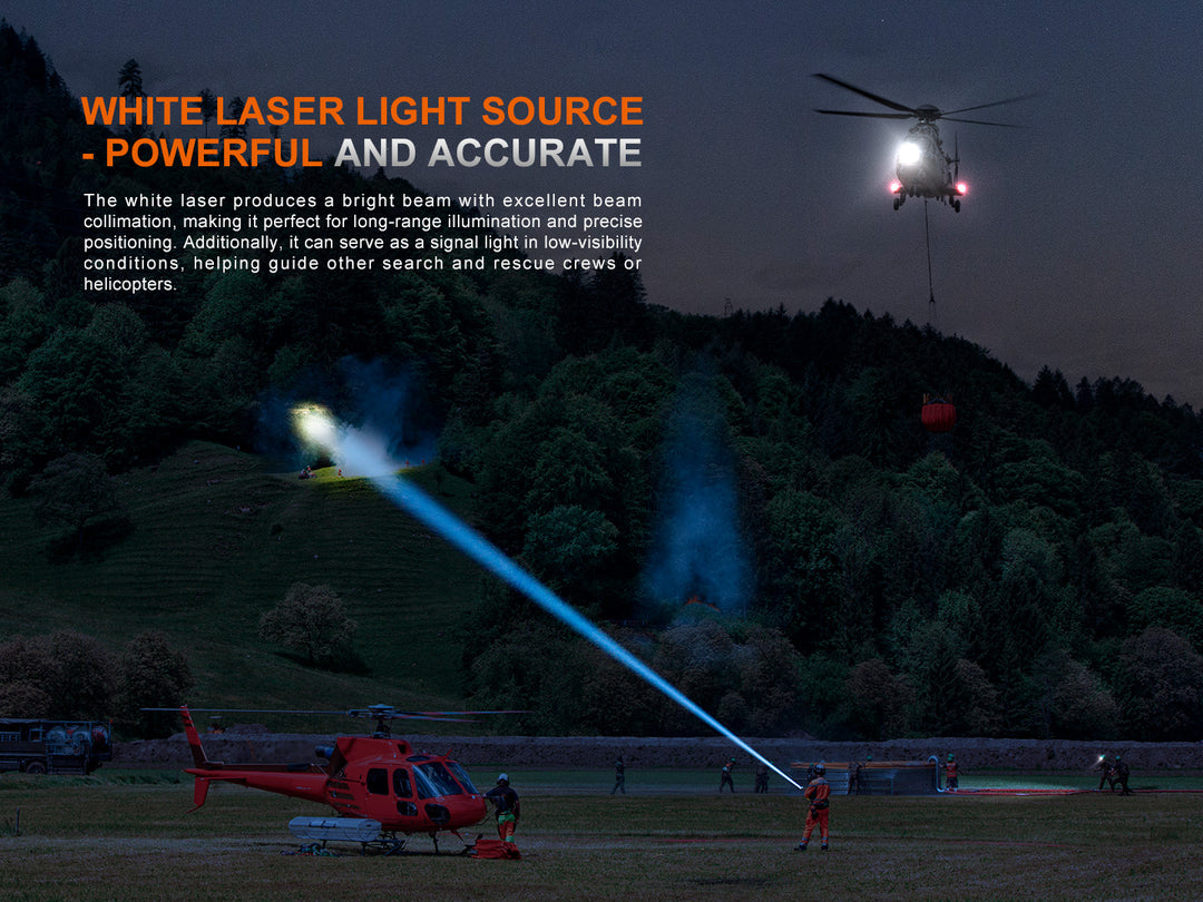 Fenix LR36R Searching Flashlight used to accurately light up a small point on a hillside from a distancd