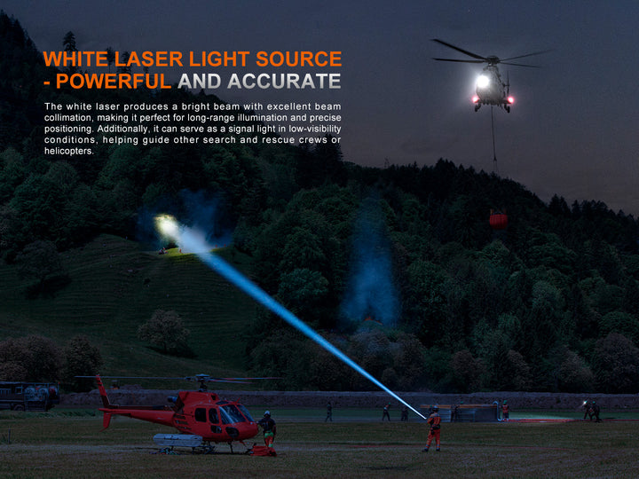 Fenix LR36R Searching Flashlight used to accurately light up a small point on a hillside from a distancd