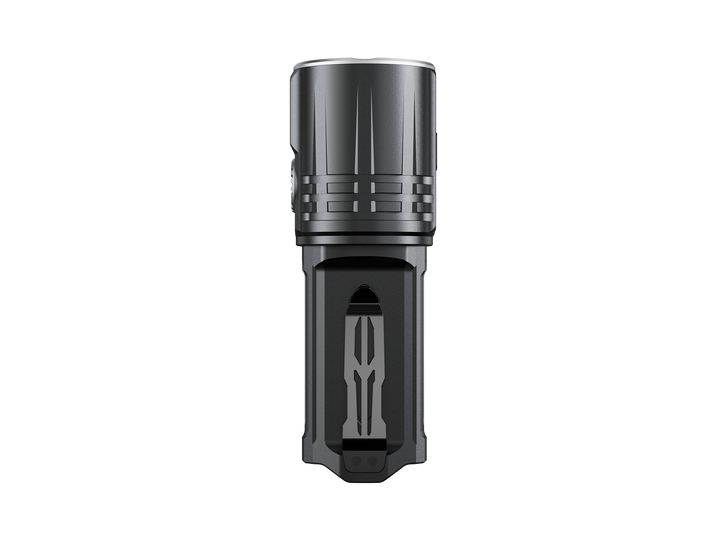 Fenix LR36R Searching Flashlight as viewed from the side, showing the pocket clip