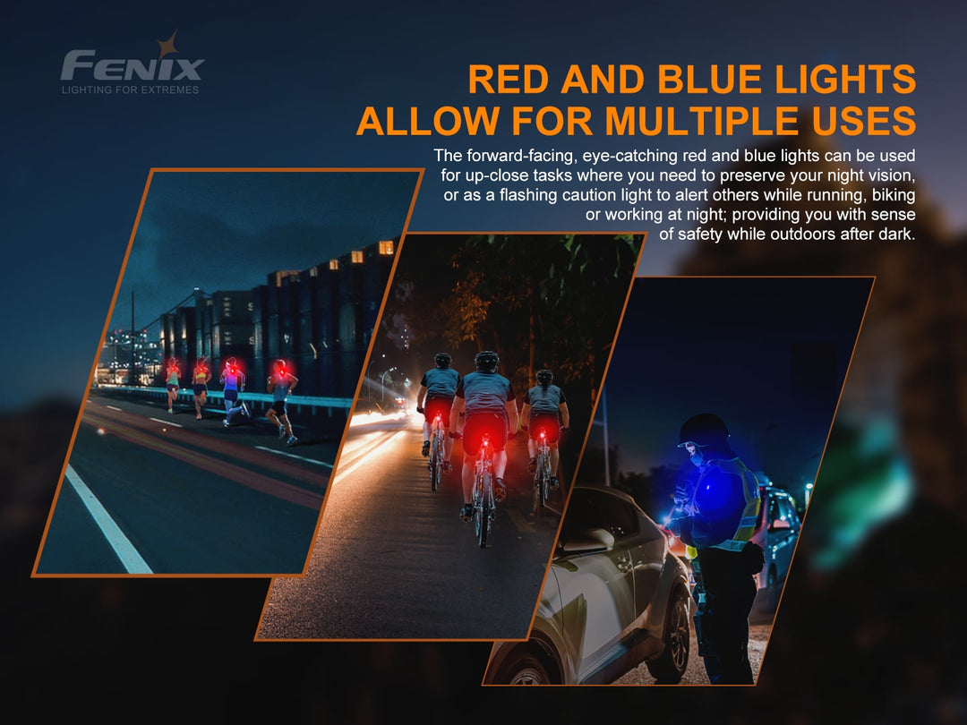 Several photos showing the colored light outputs of the Fenix Mini-Lite 