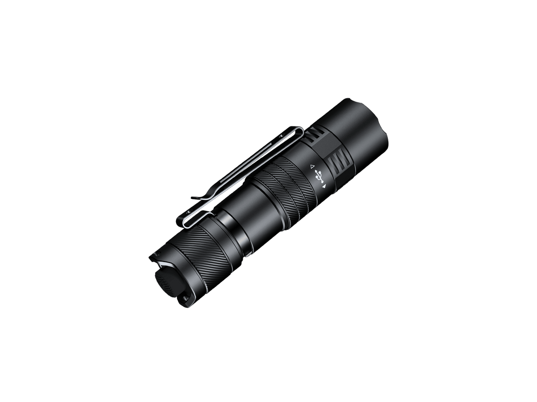 Black Fenix PD26R ACE Customizable Compact Flashlight on a black background
