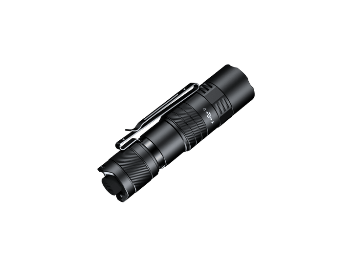 Black Fenix PD26R ACE Customizable Compact Flashlight on a black background