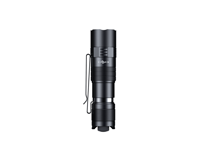 Black Fenix PD26R ACE Customizable Compact Flashlight on a black background