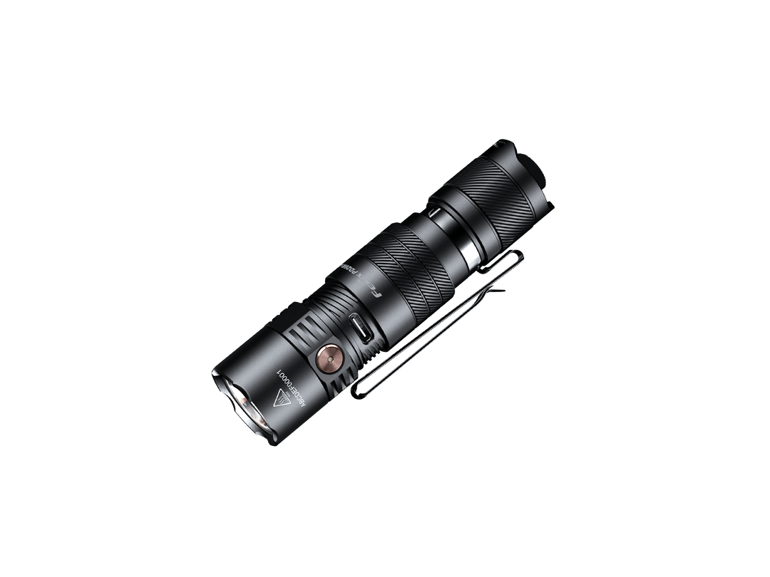 Black Fenix PD26R ACE Customizable Compact Flashlight on a black background