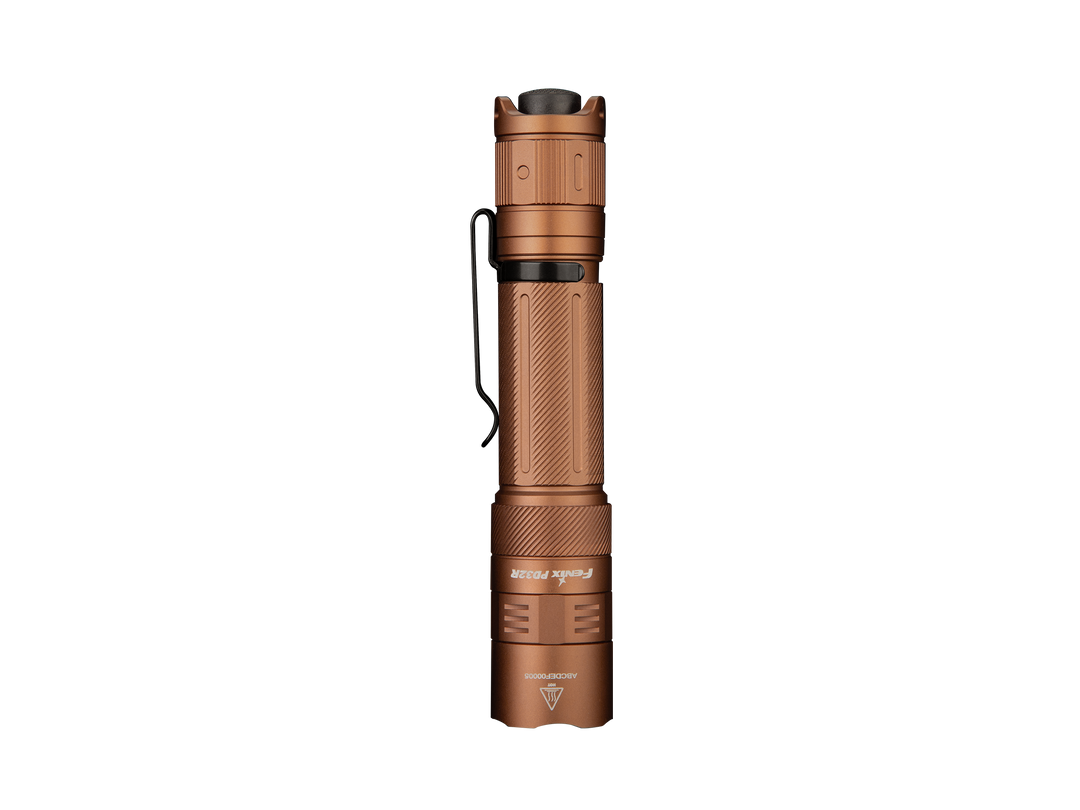 Fenix PD32R Flashlight in brunette color as viewed from the top 