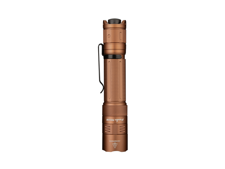 Fenix PD32R Flashlight in brunette color as viewed from the top 