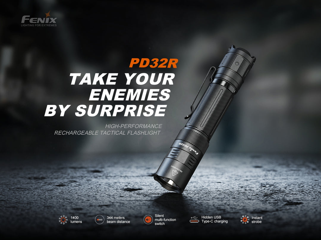 Fenix PD32R Flashlight on pavement