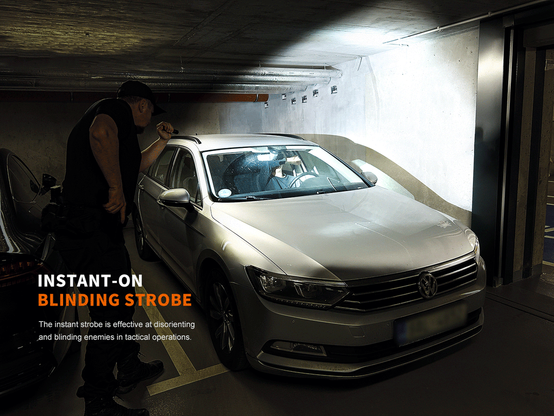 Fenix PD32R Flashlight flashing to incapacitate a criminal