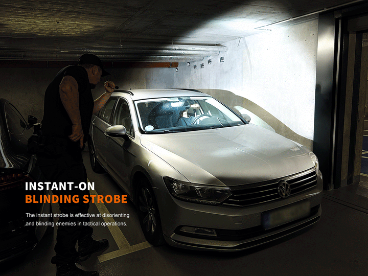 Fenix PD32R Flashlight flashing to incapacitate a criminal