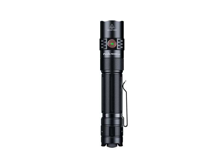Black Fenix PD35R ACE Customizable Flashlight on a black background