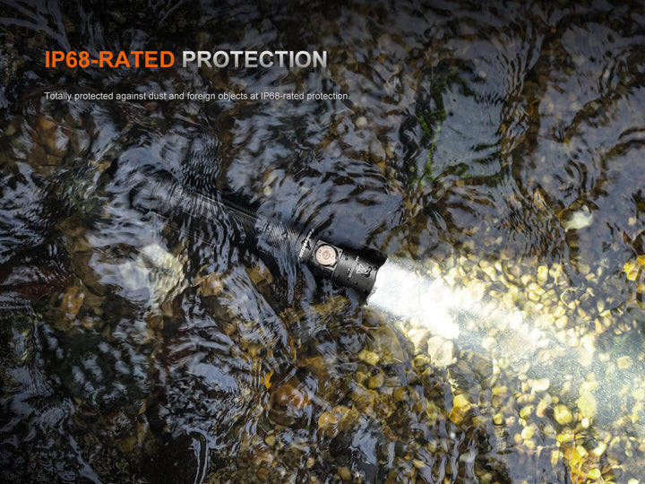 Fenix PD35R ACE Customizable Flashlight underwater with IP68 rating text