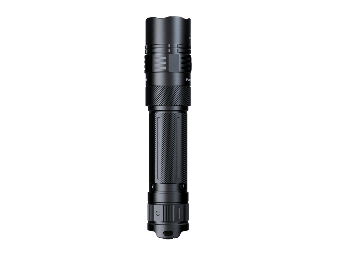 Black Fenix PD36R ACE flashlight on a white background
