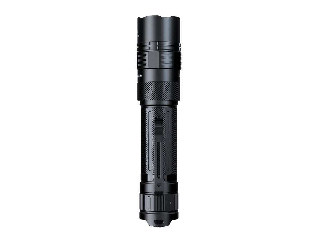Black Fenix PD36R ACE flashlight on a transparent background