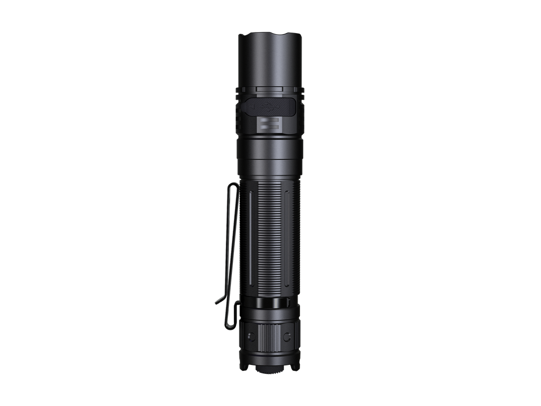Fenix PD36R V2 compact tactical flashlight viewed from below