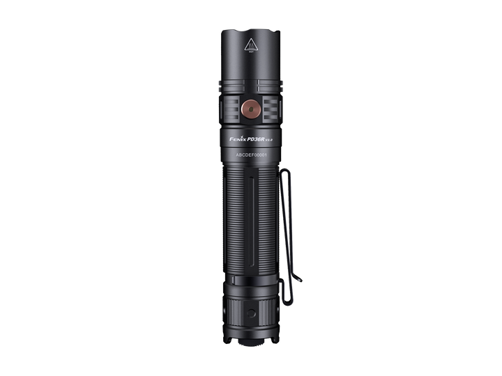 Fenix PD36R V2 compact tactical flashlight viewed from above